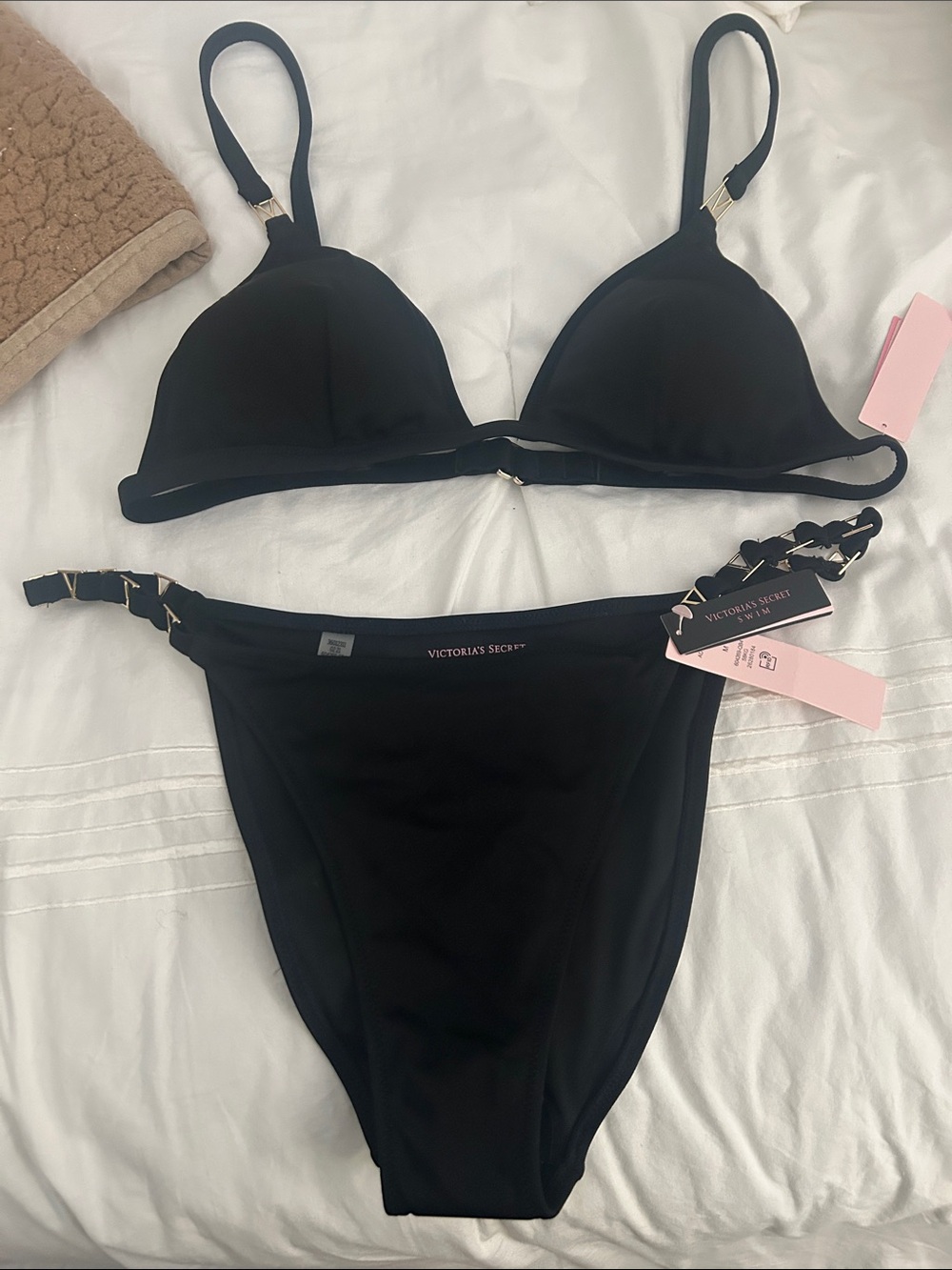 Victoria's Secret Black Bikini Set with Chain-Link Side Straps